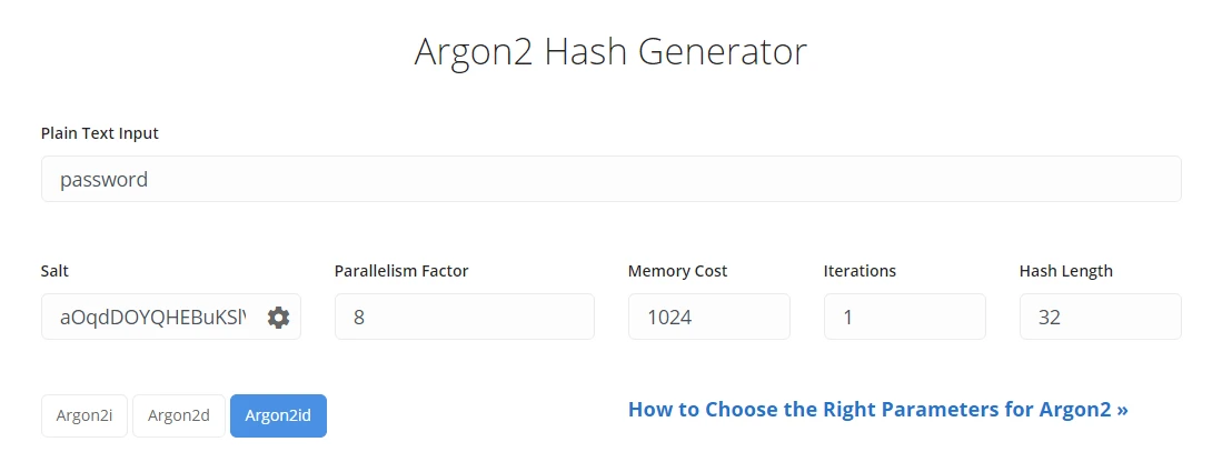 Argon2 hash generator